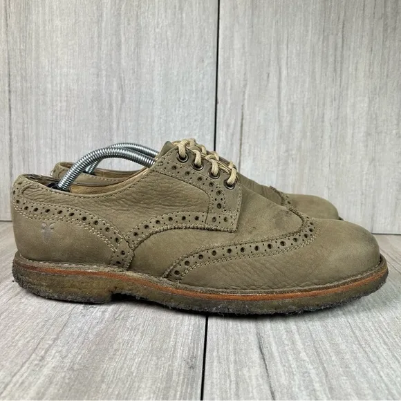 Frye Tan Olive Leather Brogue Wingtip Derby Oxford Dress Shoes Size 10 D