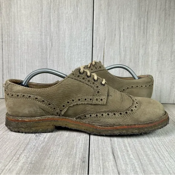 Frye Tan Olive Leather Brogue Wingtip Derby Oxford Dress Shoes Size 10 D