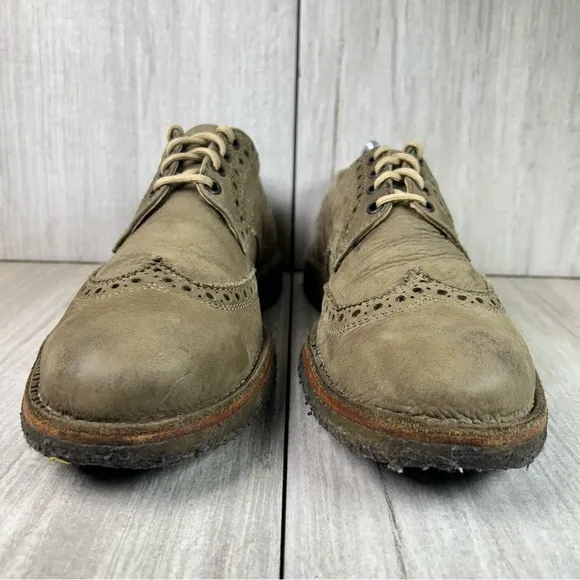 Frye Tan Olive Leather Brogue Wingtip Derby Oxford Dress Shoes Size 10 D