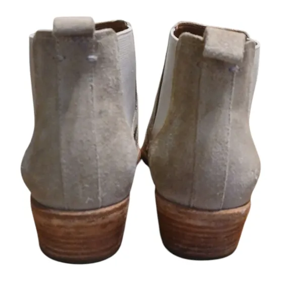Frye Tan Suede Ankle Boots Block Heel Booties Size 7