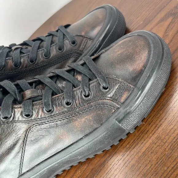 Frye Varick Shoes Men's 8 Brown Leather High Top Side Zip Sneakers  3480246 BLK