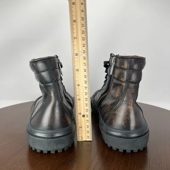 Frye Varick Shoes Men's 8 Brown Leather High Top Side Zip Sneakers  3480246 BLK