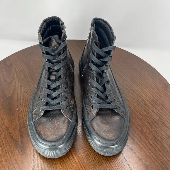 Frye Varick Shoes Men's 8 Brown Leather High Top Side Zip Sneakers  3480246 BLK