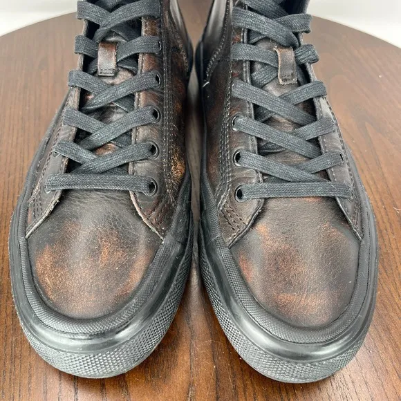 Frye Varick Shoes Men's 8 Brown Leather High Top Side Zip Sneakers  3480246 BLK