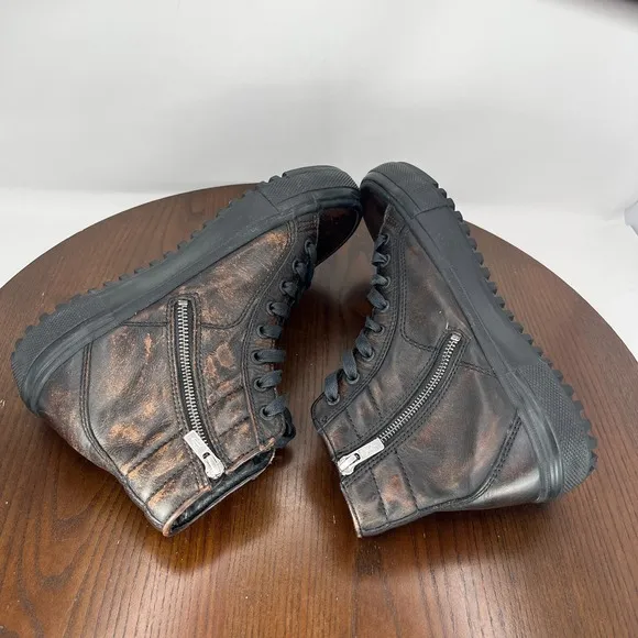 Frye Varick Shoes Men's 8 Brown Leather High Top Side Zip Sneakers  3480246 BLK