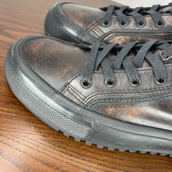 Frye Varick Shoes Men's 8 Brown Leather High Top Side Zip Sneakers  3480246 BLK