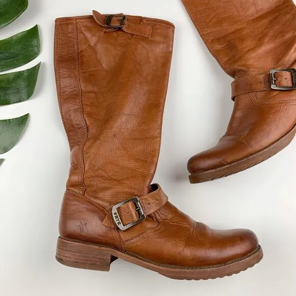 Frye Veronica Slouch Boots Tall Tan Leather Women’s 10