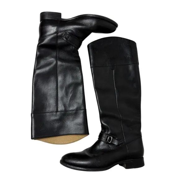 FRYE Women's Boots Lindsay Spur 76985 Tall Riding Harness Black Leather SZ 7.5B