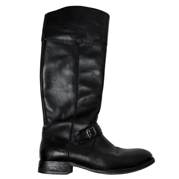 FRYE Women's Boots Lindsay Spur 76985 Tall Riding Harness Black Leather SZ 7.5B