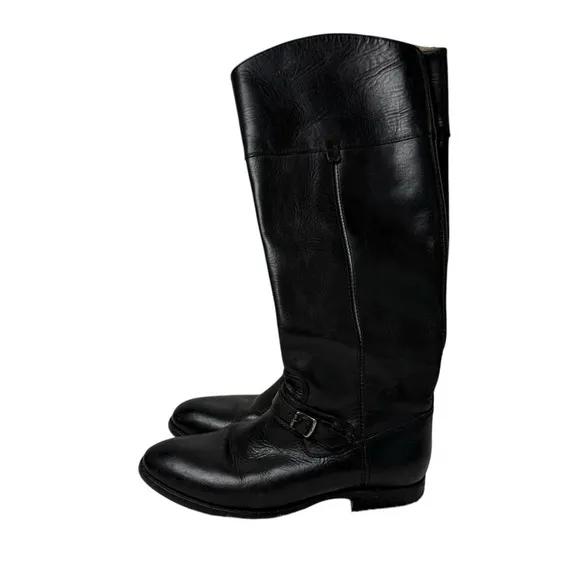 FRYE Women's Boots Lindsay Spur 76985 Tall Riding Harness Black Leather SZ 7.5B