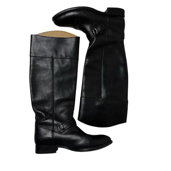 FRYE Women's Boots Lindsay Spur 76985 Tall Riding Harness Black Leather SZ 7.5B