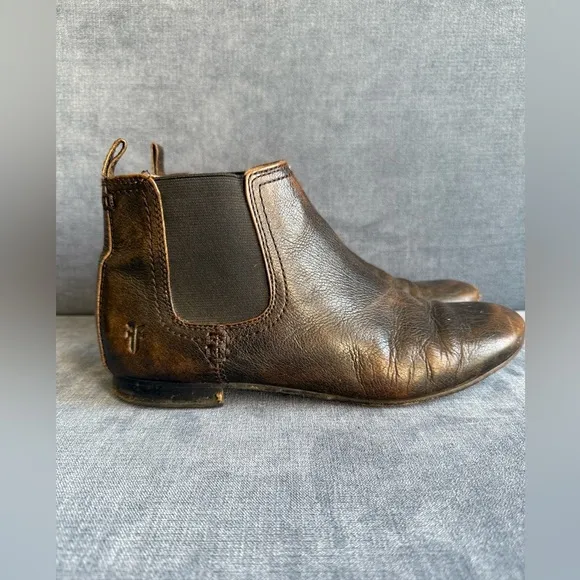 Frye Womens Jillian Chelsea Brown Leather Ankle Pull On Boots SZ 8M Rustic