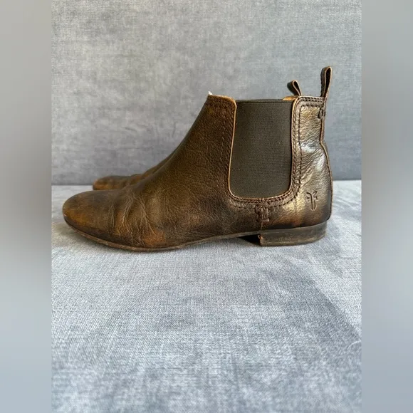 Frye Womens Jillian Chelsea Brown Leather Ankle Pull On Boots SZ 8M Rustic