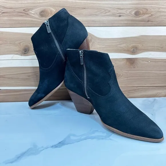 FRYE Women's Reina Black Suede Leather Bootie Side Zipper Stacked Heels sz 8.5 M