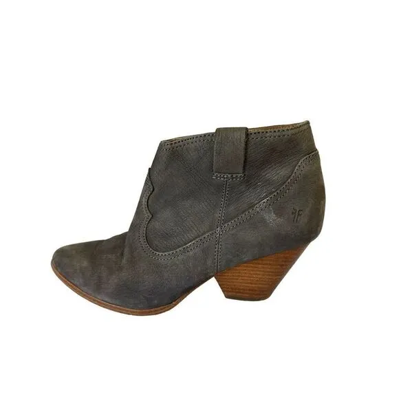 Frye Womens Reina Jea Western Ankle Boots Nubuck Leather Gray Zip Up sz 8