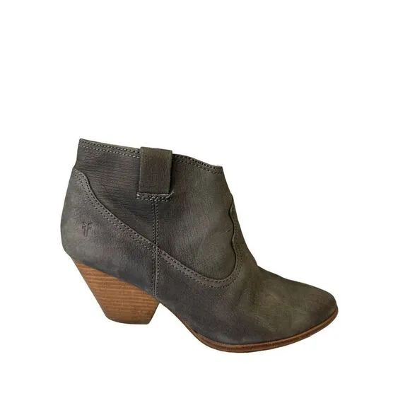 Frye Womens Reina Jea Western Ankle Boots Nubuck Leather Gray Zip Up sz 8