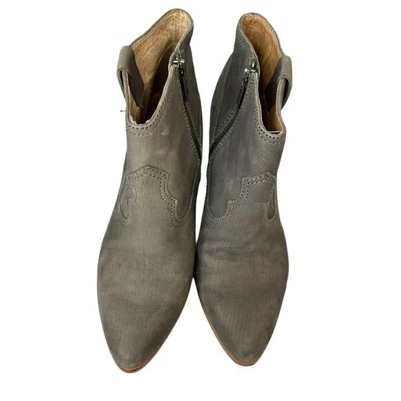 Frye Womens Reina Jea Western Ankle Boots Nubuck Leather Gray Zip Up sz 8