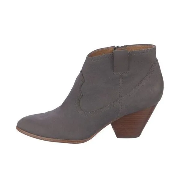 Frye Womens Reina Jea Western Ankle Boots Nubuck Leather Gray Zip Up sz 8