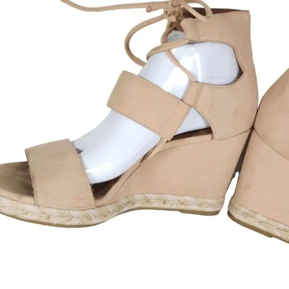 FRYE Women's Roberta Ghillie US 10M Light Pink Leather Espadrille Wedge Sandals