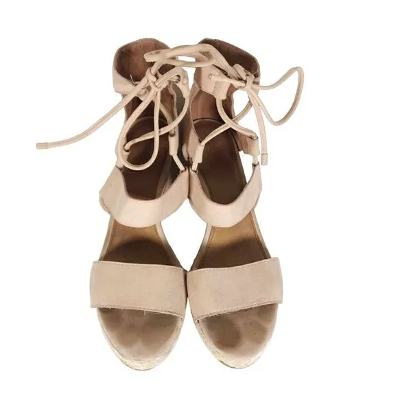 FRYE Women's Roberta Ghillie US 10M Light Pink Leather Espadrille Wedge Sandals