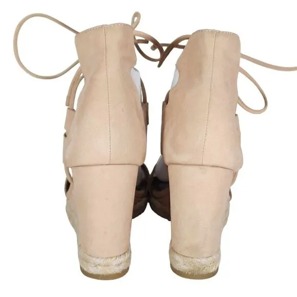 FRYE Women's Roberta Ghillie US 10M Light Pink Leather Espadrille Wedge Sandals