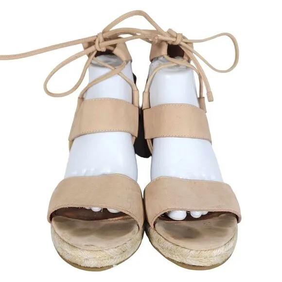 FRYE Women's Roberta Ghillie US 10M Light Pink Leather Espadrille Wedge Sandals