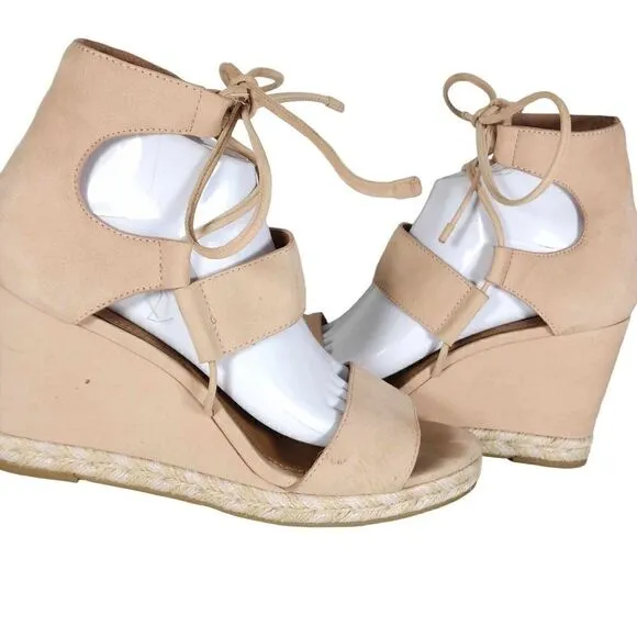 FRYE Women's Roberta Ghillie US 10M Light Pink Leather Espadrille Wedge Sandals