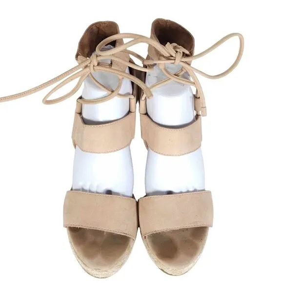 FRYE Women's Roberta Ghillie US 10M Light Pink Leather Espadrille Wedge Sandals
