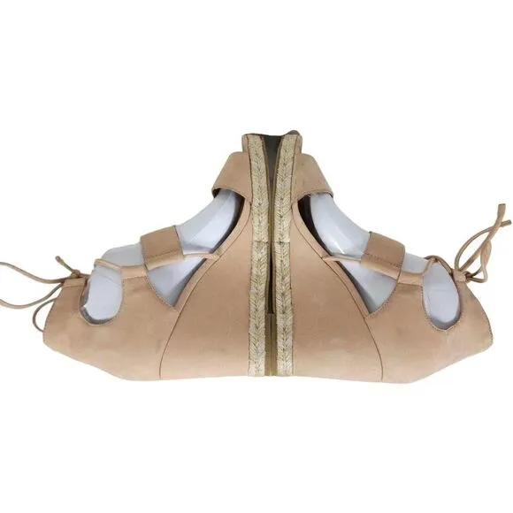 FRYE Women's Roberta Ghillie US 10M Light Pink Leather Espadrille Wedge Sandals