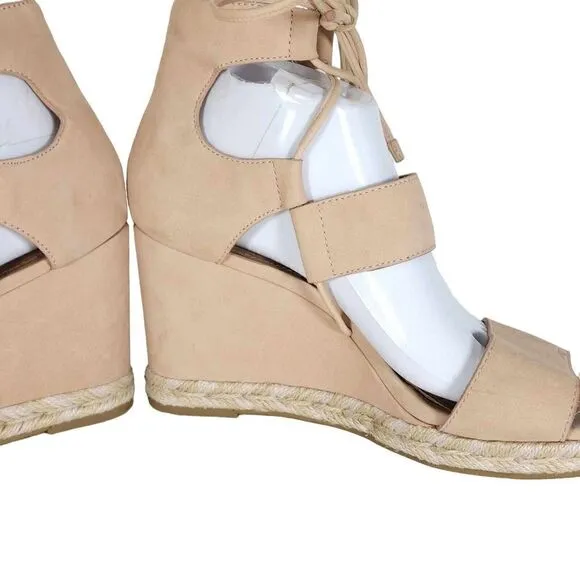 FRYE Women's Roberta Ghillie US 10M Light Pink Leather Espadrille Wedge Sandals
