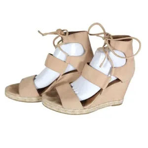 FRYE Women's Roberta Ghillie US 10M Light Pink Leather Espadrille Wedge Sandals
