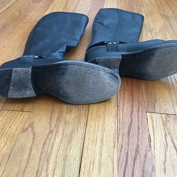Frye Phillip Tall Harness Black Leather Boots | Size 6.5