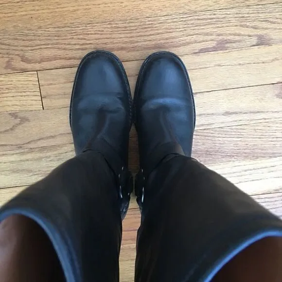 Frye Phillip Tall Harness Black Leather Boots | Size 6.5