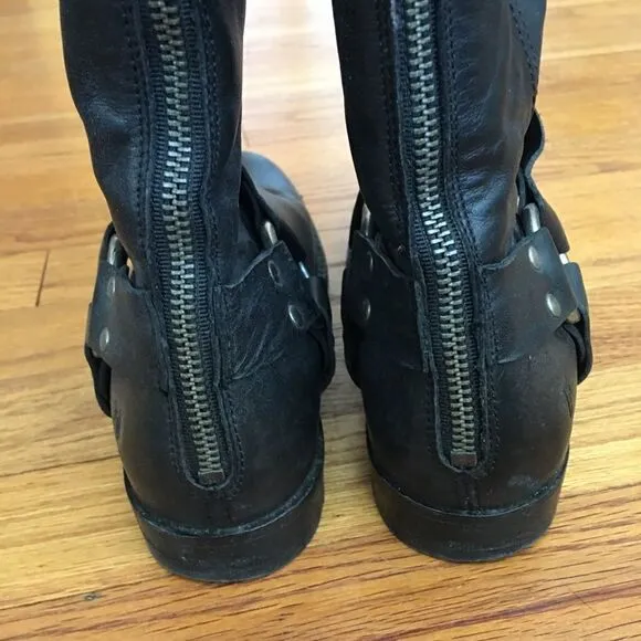 Frye Phillip Tall Harness Black Leather Boots | Size 6.5