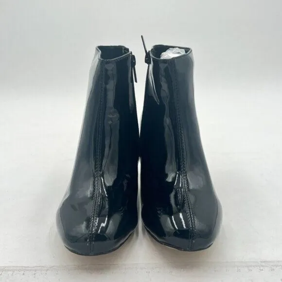 FSJ Black Round Toe Crystal Chunky Block Low Heel Side Zipper Ankle Boots Ladies