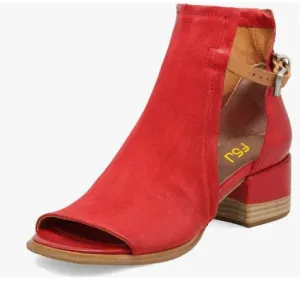 FSJ Red Peep Open Toe Cut Out Buckle Ankle Bootie Stacked Block Low Heel Sandal