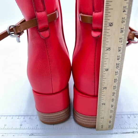 FSJ Red Peep Open Toe Cut Out Buckle Ankle Bootie Stacked Block Low Heel Sandal