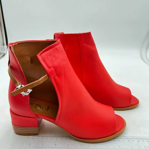 FSJ Red Peep Open Toe Cut Out Buckle Ankle Bootie Stacked Block Low Heel Sandal