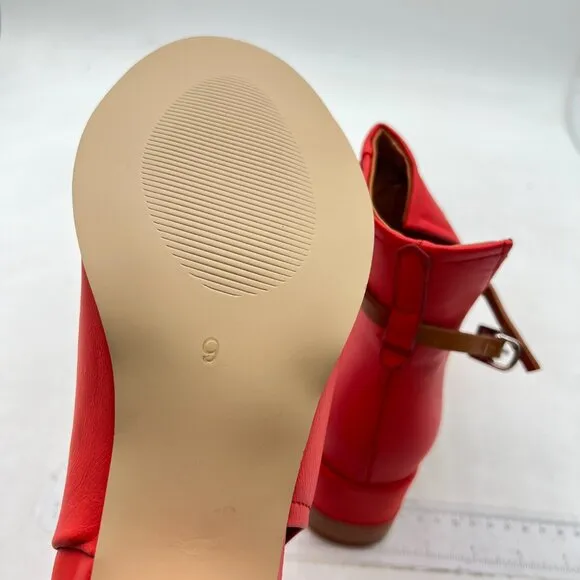 FSJ Red Peep Open Toe Cut Out Buckle Ankle Bootie Stacked Block Low Heel Sandal