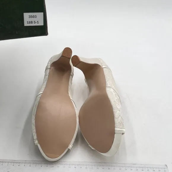 FSJ White Lace Bridal Shoes Satin Peep Toe Platform Mid Heels Wedding Pumps