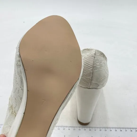 FSJ White Lace Pearl Wedding Wedge Pumps Elegant Peep Toe Bridal Evening Shoes