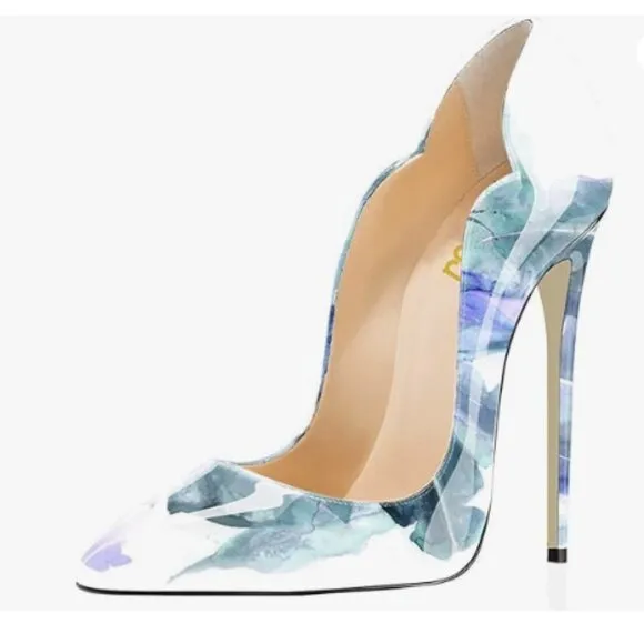FSJ Women Classic Pointed Toe High Heels Stiletto Pumps Office Lady Blue White
