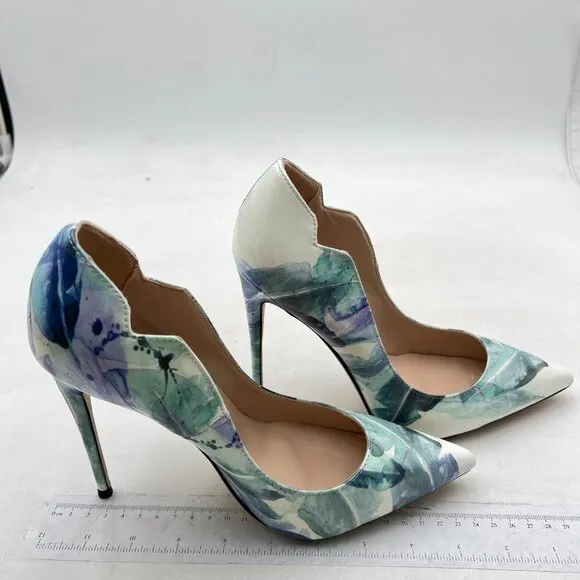 FSJ Women Classic Pointed Toe High Heels Stiletto Pumps Office Lady Blue White