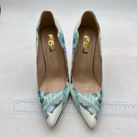 FSJ Women Classic Pointed Toe High Heels Stiletto Pumps Office Lady Blue White