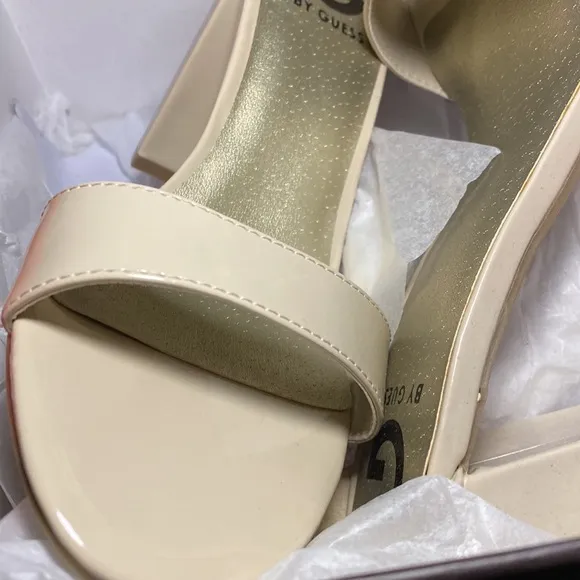 G By Guess Women’s Shoes Sandals Shantel Light N Beige Peep Toe Block Heel