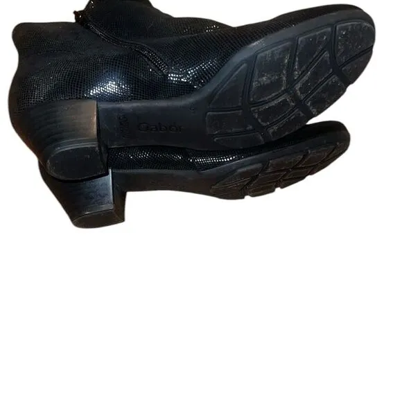 Gabor Black Leather Black Ankle Boots with Low Heel  Size 9