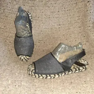 GAIMO-Black/Silver Flatform Espadrille Sandals-Anthropologie-Sz 39-Near Mint
