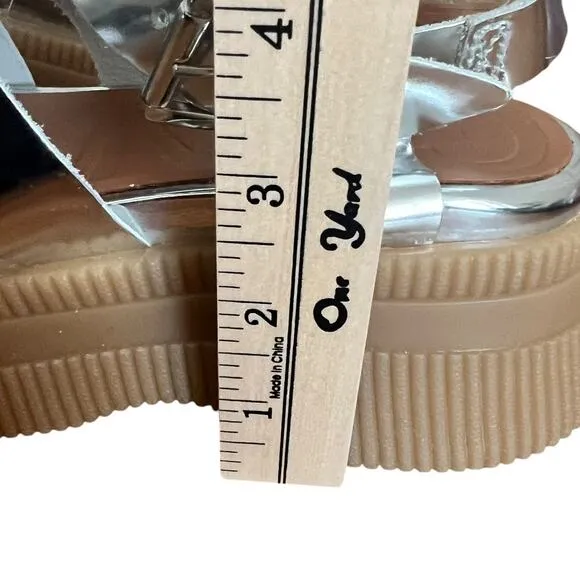 Ganni Creepers Grid Platform Silver Fisherman Sandals Size 37 EU