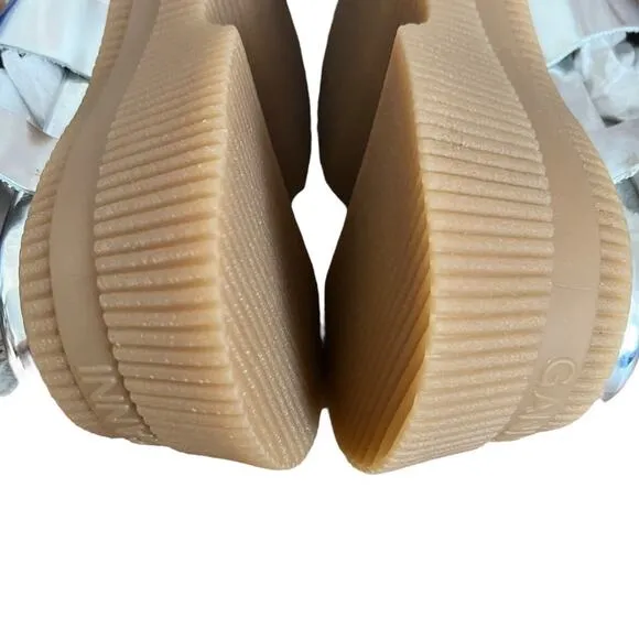 Ganni Creepers Grid Platform Silver Fisherman Sandals Size 37 EU