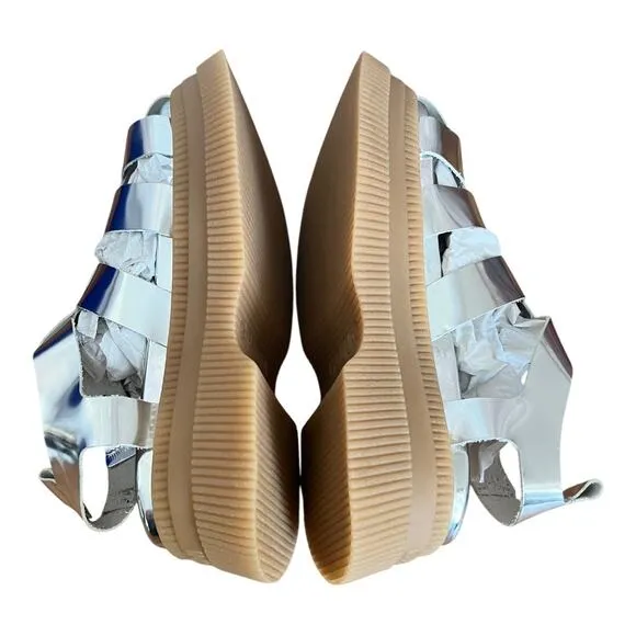 Ganni Creepers Grid Platform Silver Fisherman Sandals Size 37 EU